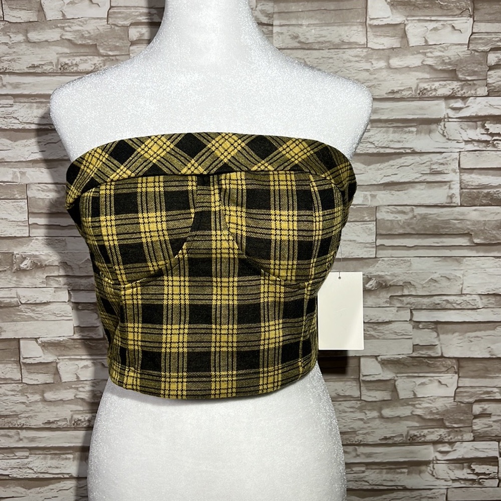 MERAKI XL Plaid sleeveless cropped tank top